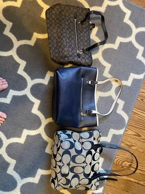 Coach Trio of Satchels in Black, Navy and Beige